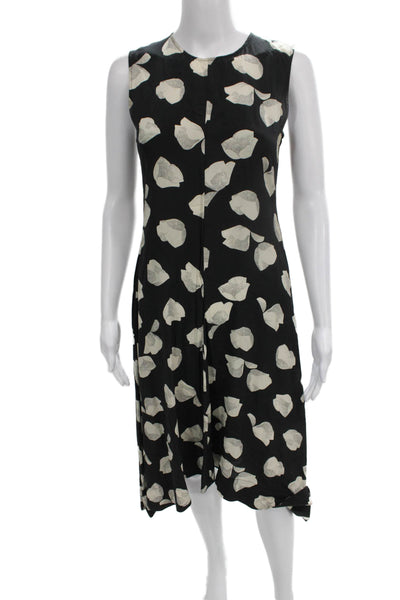 Theory Women Black Silk Floral Shift Dress Sleeveless Knee Length Size 0