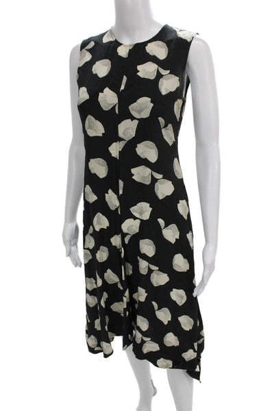 Theory Women Black Silk Floral Shift Dress Sleeveless Knee Length Size 0