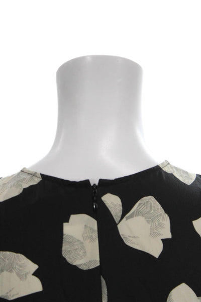 Theory Women Black Silk Floral Shift Dress Sleeveless Knee Length Size 0