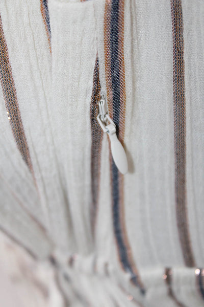 Ulla Johnson Womens Midi Striped Cotton V-Neck Drawstring Dress Ivory Size 2