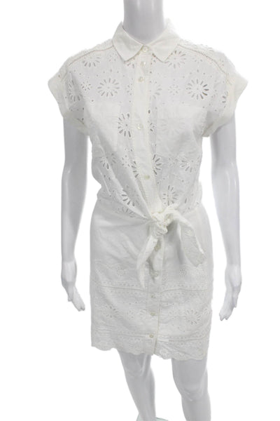 Veronica Beard Women Shirt Dress White Collared Short Sleeve Cotton Size 00