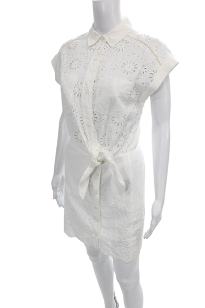 Veronica Beard Women Shirt Dress White Collared Short Sleeve Cotton Size 00