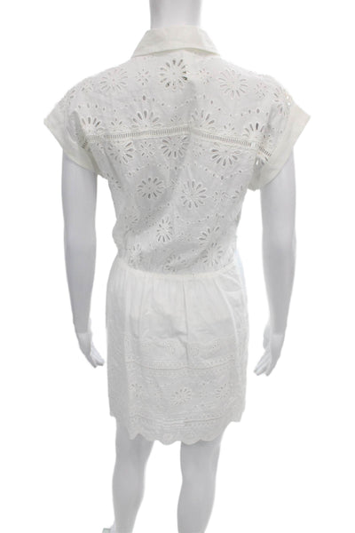 Veronica Beard Women Shirt Dress White Collared Short Sleeve Cotton Size 00