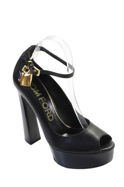 Tom Ford Womens Leather Padlock Platform Ankle Strap Pumps Black Size 39 9