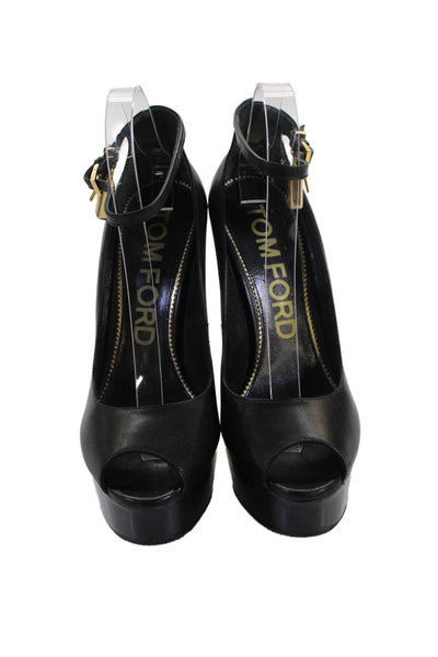 Tom Ford Womens Leather Padlock Platform Ankle Strap Pumps Black Size 39 9
