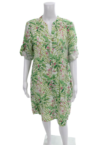 J. Mclaughlin Womens Chemise Floral Linen Collared Above Knee 3/4 Sleeve Size L