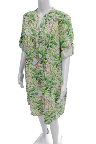 J. Mclaughlin Womens Chemise Floral Linen Collared Above Knee 3/4 Sleeve Size L