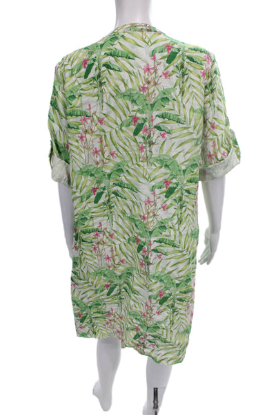 J. Mclaughlin Womens Chemise Floral Linen Collared Above Knee 3/4 Sleeve Size L