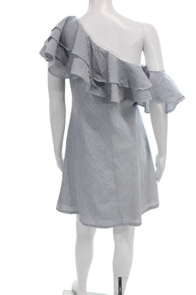 Atina Cristina Womens Shift One Shoulder Striped Blue Dress Sleeveless Size L
