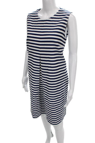 J. Mclaughlin Women Shift Dress Blue Striped Sleeveless Nautical Size M
