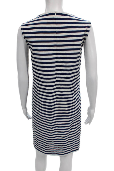 J. Mclaughlin Women Shift Dress Blue Striped Sleeveless Nautical Size M