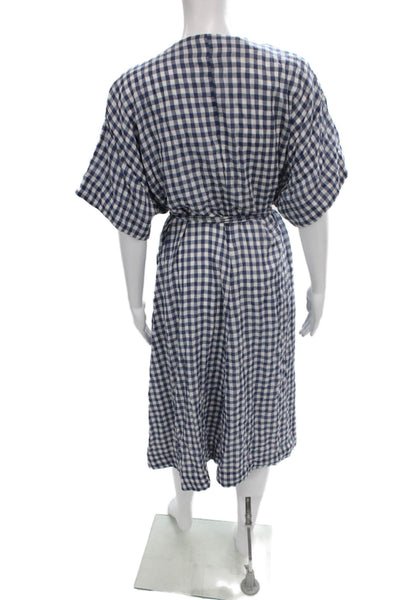 Birds of Paradis by Trovata Women Wrap Dress Blue Gingham V-Neck Midi Size M