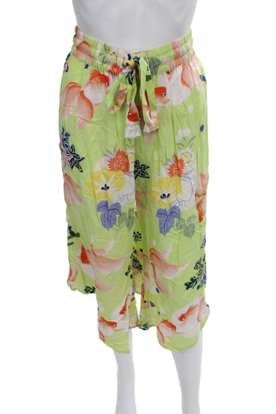 Designer Unisex Adults Multicolor Floral Rayon Capri Pants Drawstring Size L