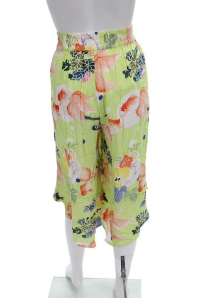 Designer Unisex Adults Multicolor Floral Rayon Capri Pants Drawstring Size L