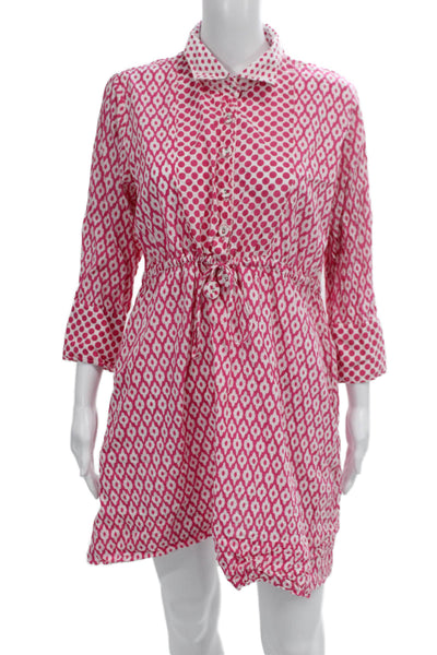 Gretchen Scott Women Pink Cotton Blend Chemise Dress 3/4 Sleeve Collared Size L
