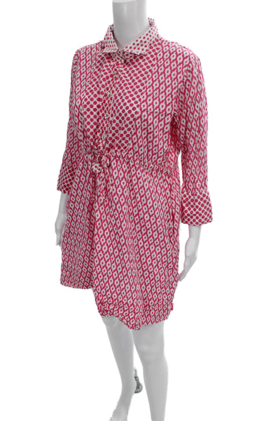 Gretchen Scott Women Pink Cotton Blend Chemise Dress 3/4 Sleeve Collared Size L