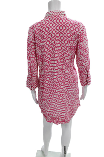 Gretchen Scott Women Pink Cotton Blend Chemise Dress 3/4 Sleeve Collared Size L