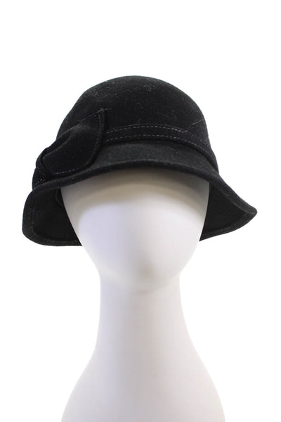 Minga London Women's Wool Bow Embellish Stitch Accent Bucket Hat Black One Size