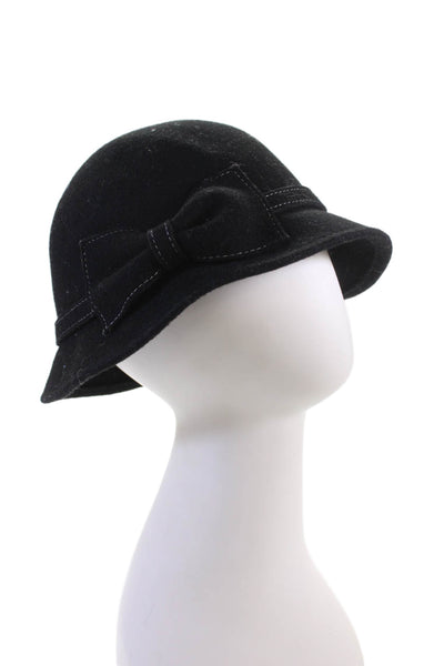 Minga London Women's Wool Bow Embellish Stitch Accent Bucket Hat Black One Size