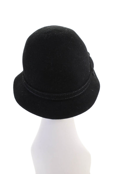 Minga London Women's Wool Bow Embellish Stitch Accent Bucket Hat Black One Size