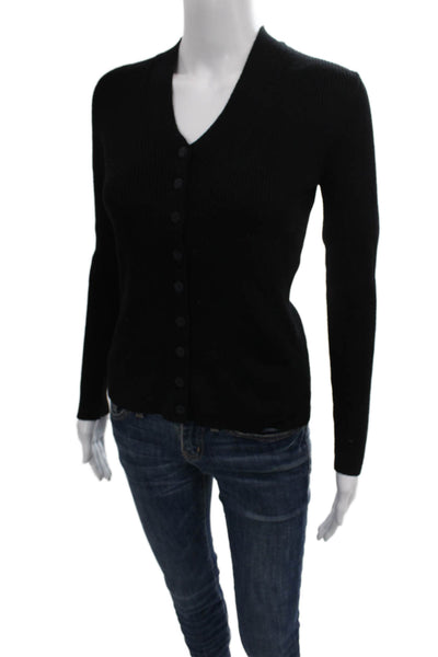Shin Choi Womens Cardigan V-Neck Black 100% Wool Long Sleeve Size M