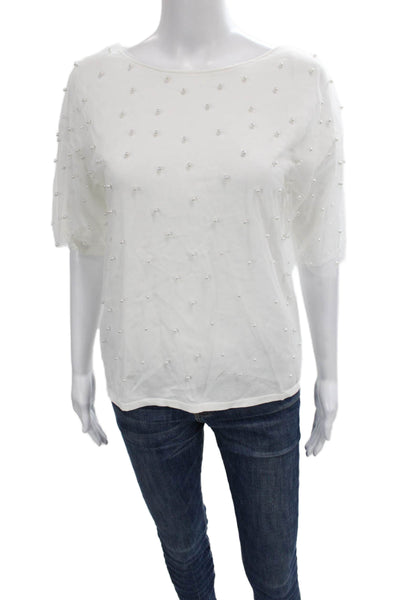 Alberto Makali Women Basic Pearl Boat Neck Short Sleeve Polyester Blouse Size M