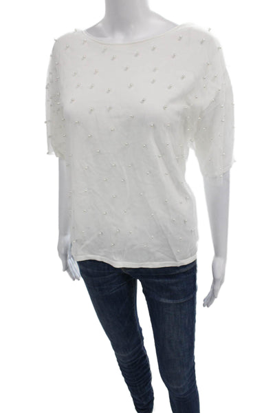 Alberto Makali Women Basic Pearl Boat Neck Short Sleeve Polyester Blouse Size M