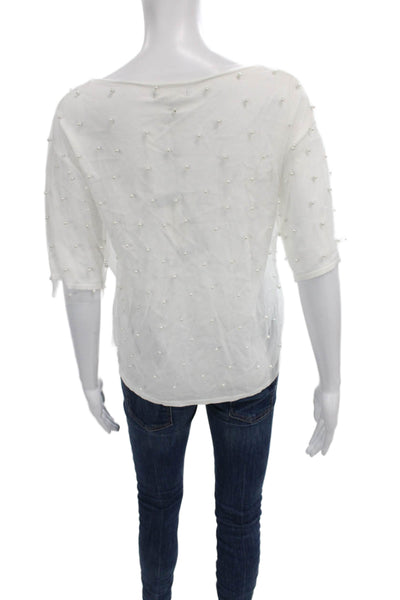 Alberto Makali Women Basic Pearl Boat Neck Short Sleeve Polyester Blouse Size M