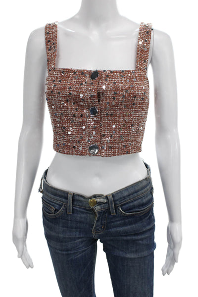Toccin Womens Cropped Sequin Tweed Tank Square Neck Multicolor Size 4