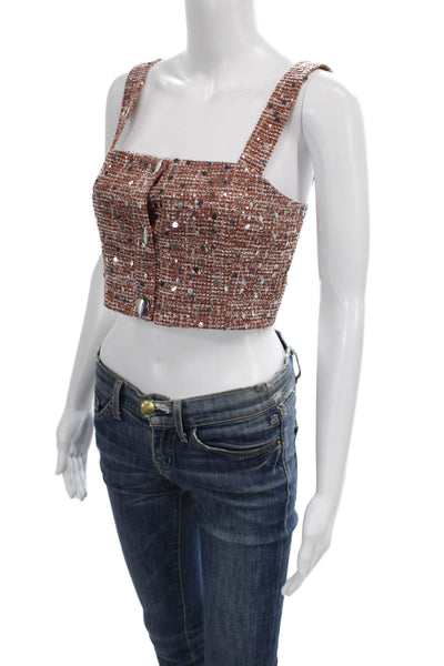 Toccin Womens Cropped Sequin Tweed Tank Square Neck Multicolor Size 4