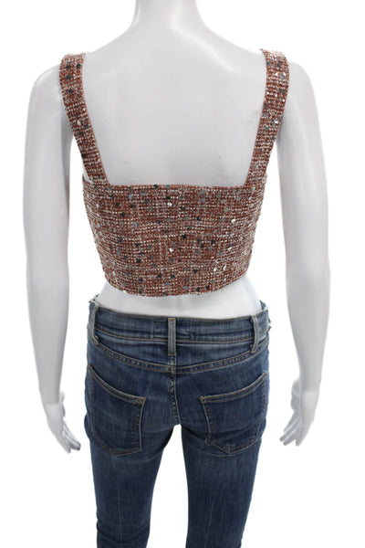 Toccin Womens Cropped Sequin Tweed Tank Square Neck Multicolor Size 4