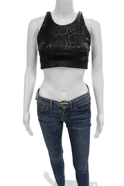 Terez Womens Snakeskin Print Pullover Sports Bra Black Size Small