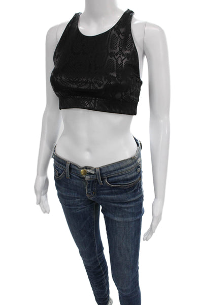 Terez Womens Snakeskin Print Pullover Sports Bra Black Size Small