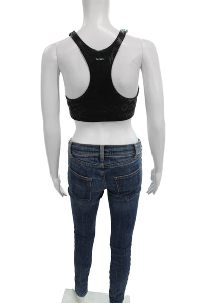 Terez Womens Snakeskin Print Pullover Sports Bra Black Size Small