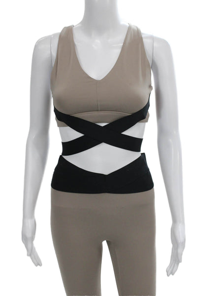 Le Ore Womens Pullover Sports Bra Leggings Beige Black Size Small