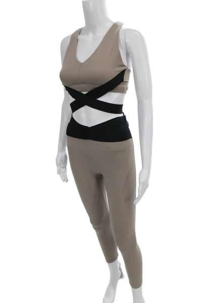 Le Ore Womens Pullover Sports Bra Leggings Beige Black Size Small
