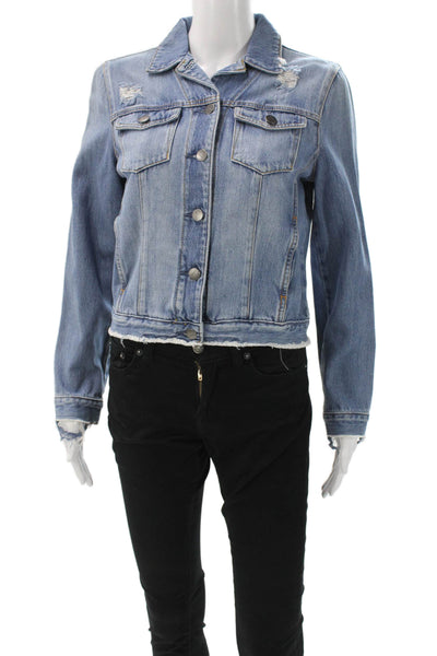 Nobody Denim Unisex Denim Jacket Blue Distressed Button Size S