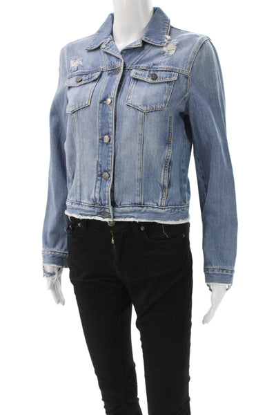 Nobody Denim Unisex Denim Jacket Blue Distressed Button Size S