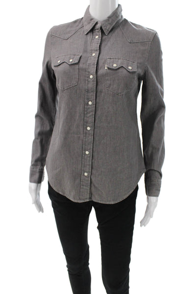 Levis Women Basic Gray Button-Up 100% Cotton Long Sleeve Western Size XS