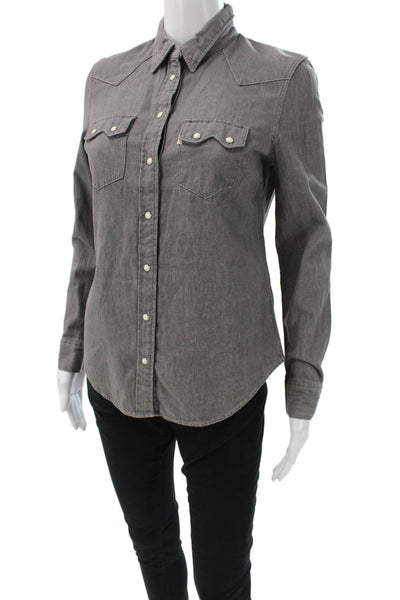 Levis Women Basic Gray Button-Up 100% Cotton Long Sleeve Western Size XS