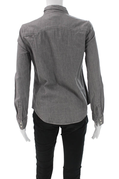 Levis Women Basic Gray Button-Up 100% Cotton Long Sleeve Western Size XS