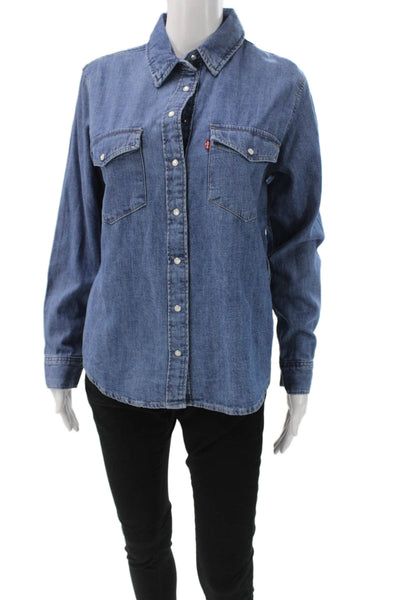 Levis Unisex Adults Button Up Western Collared Long Sleeve Cotton Blue Size S