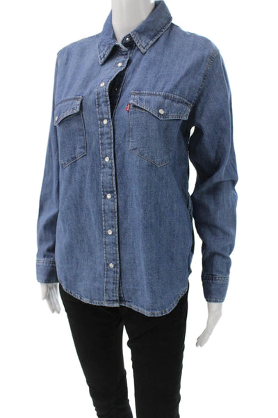 Levis Unisex Adults Button Up Western Collared Long Sleeve Cotton Blue Size S