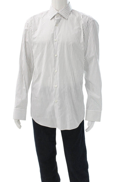 Boss Hugo Boss Mens Cotton Pinestripe Button Up Shirt White Size 43/17