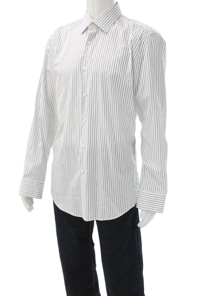 Boss Hugo Boss Mens Cotton Pinestripe Button Up Shirt White Size 43/17