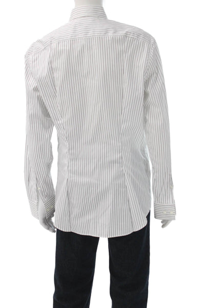 Boss Hugo Boss Mens Cotton Pinestripe Button Up Shirt White Size 43/17