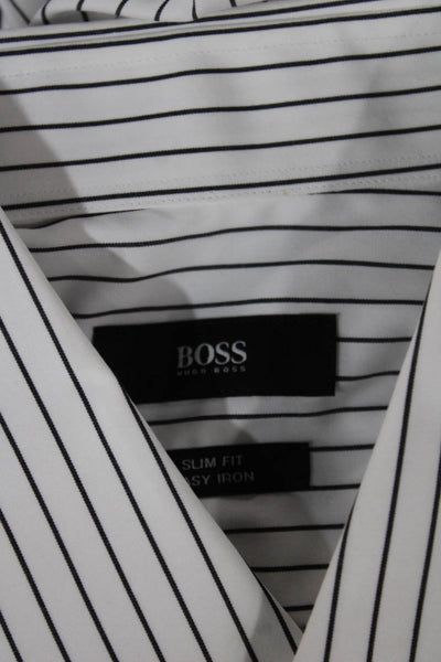 Boss Hugo Boss Mens Cotton Pinestripe Button Up Shirt White Size 43/17