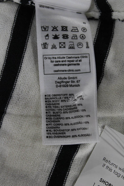 Allude Women Henley Striped White Cotton Cashmere Sweater Size L