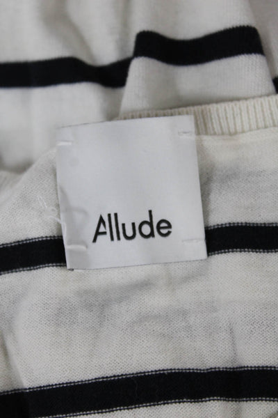 Allude Women Henley Striped White Cotton Cashmere Sweater Size L