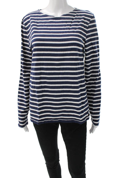 Saint James Womens Boat Neck Striped Cotton Long Sleeve T-Shirt Blue Size 42